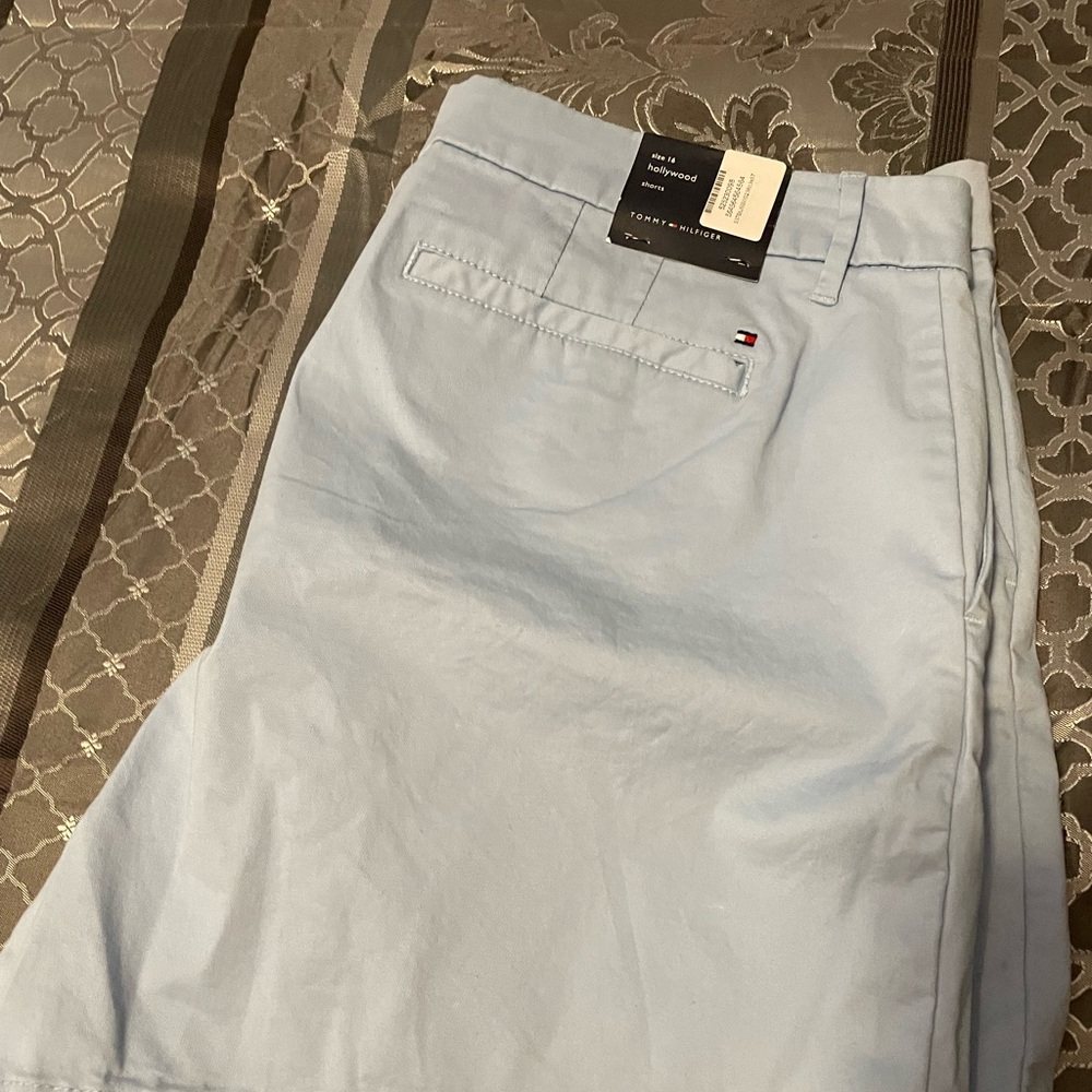 TOMMY HILFIGER Womens Blue Zippered Hook And Bar Closure Shorts Shorts 16